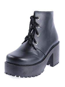 Chaussures Lolita en PU à talon épais avec lacet