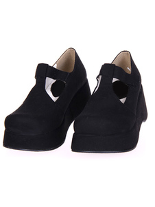 Chaussures lolita exquises en flanelle noir à talons compensés