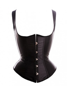 Steampunk corset sein nu en satin mat noir avec lacet