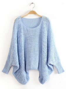 Doux pull pour femme doux lavande tricoté manches chauve-souris 3/4