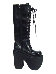 Bottes de lolita sublimes noires à talons épais