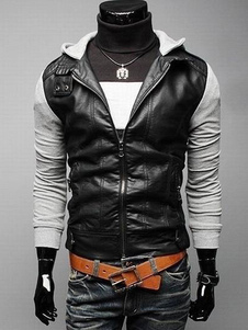 Blouson soutenu moderne noir en PU avec fermeture à glissière