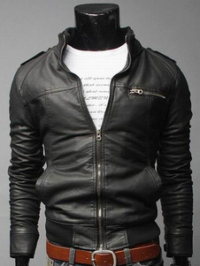 Blouson beau marron moderne en PU et col montant
