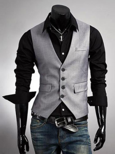 Gilet chic homme en mélange de coton unicolore avec poches à rabat devant