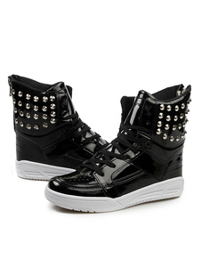 Bottes homme en cuir laqué à lacets avec rivets