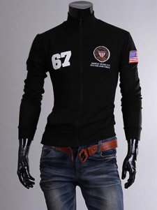 Blouson beau noir moderne en coton imprimé lettres et col montant