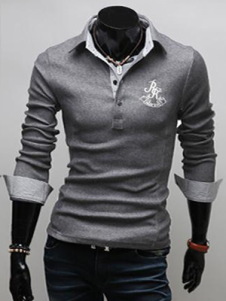 Polo homme confortable gris en mélange de coton avec broderie poitrine