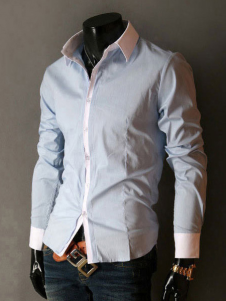Chemise loisir homme, manches longues, coton, couleur unie bleue ciel