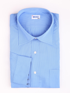 Chemise de costume bleue écossaise à manches longues