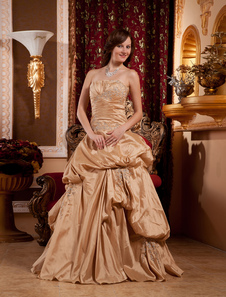 Robe formelle de boule sans bretelles en satin de longueur à plancher avec perle