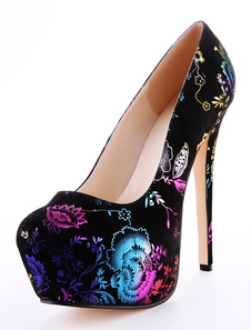 Escarpin à plateforme à talon aigu imprimé fleuri coloré