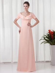 Robe mère de mariés rose de col V multicouche