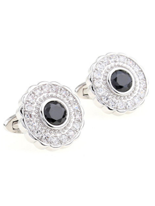 Bouton de manchette rond avec strass noire