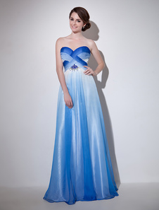 Robe de soirée A-ligne en chiffon bleu royal avec perles