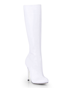 Bottes à talon aigu en cuir verni blanc avec zip
