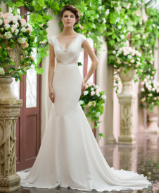 Robe mariage sirène en satin de soie stretch ivoire avec strass