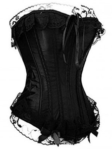 Séduisant corset sexy en fausse soie avec dentelle frange et armature avec lacets sans bretelles