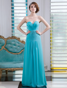 Robe de soirée A-ligne en chiffon avec paillettes encolure en coeur longueur plancher