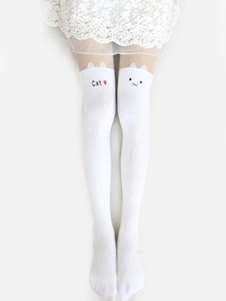 Chaussettes lolita en nylon imprimées de chat