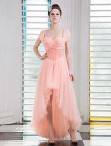 Robe de soirée A-ligne encolure en coeur avec dentelle coupe asymétrique