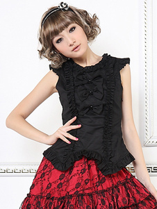 Robe lolita col rond sans manches avec bordure et nœuds