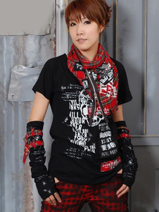 T-Shirt lolita punk noir en coton mélangé manches courtes