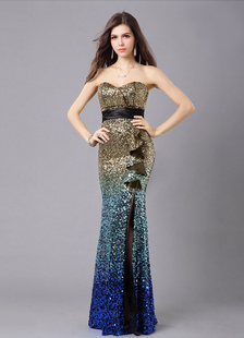 Multicolor Prom Dress sirène paillettes robe bustier de Polyester