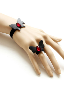 Ensemble de bijoux lolita en bois noir de forme papillon