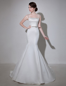 Robe de mariage sirène en satin ivoire avec noeud