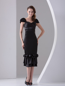 Robe de cocktail charmante fourreau noire en fausse soie