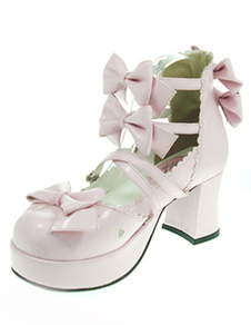 Chaussures Lolita en PU roses à talons épais