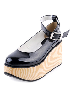 Grain de bois unique Lolita haute plate-forme chaussures sangles de cheville