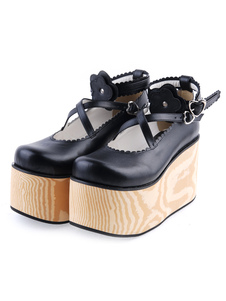 Chaussures de lolita parfaites noir à talons épais