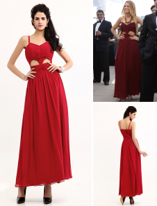 Robe de Gossip Girl bordeaux en chiffon encolure coeur longueur cheville