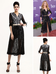 Robe célébrité sublime fourreau avec paillettes noire col rond creusé de soirée