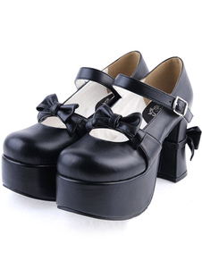 Chaussures Lolita noires à talon épais à plate-forme