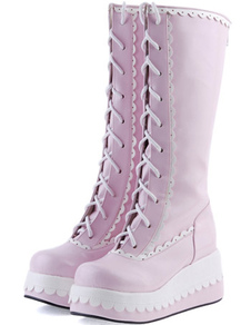 Bottes de lolita roses à talons compensés