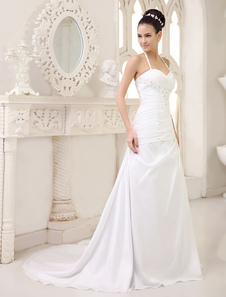 Robe de mariage exquise A-ligne blanc à licou et traîne