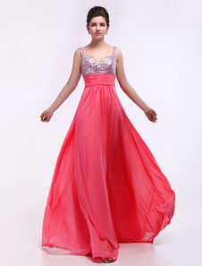 Robe de bal en satin stretch rose bonbon avec paillettes
