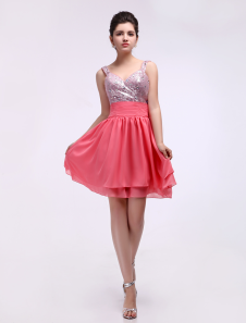 Robe de cérémonie A-ligne en chiffon et satin stretch à bretelles