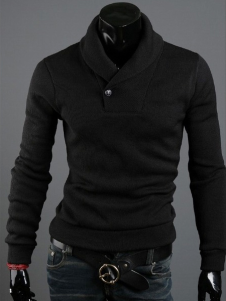 Sweat confortable noir casual en spandex avec col boutonné