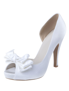 Chaussures de mariée en soie et satin avec noeud