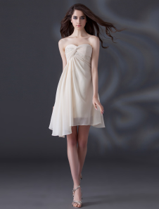 Robe de cocktail A-ligne champagne bustier à tordu