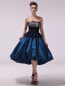 Sombre marine Prom robe bustier volants taffetas