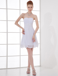 Mini robe de soirée A-ligne blanche en chiffon