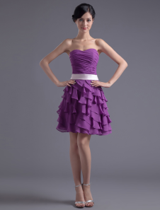 Robe fête de la rentrée A-ligne pourpre en chiffon