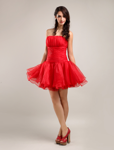 Robe de cérémonie en organza rouge bustier