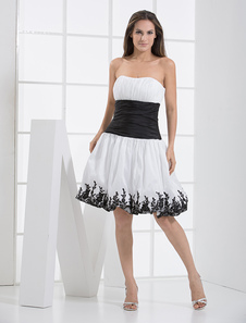 Robe de cocktail en taffetas blanc bustier avec applique