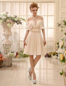 Robe mariée magnifique A-ligne en chiffon ivoire avec fleur col maillot de bain