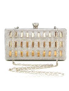 Pochette brillante de soirée métallique imprimé brillant avec strass et bandoulière réglable